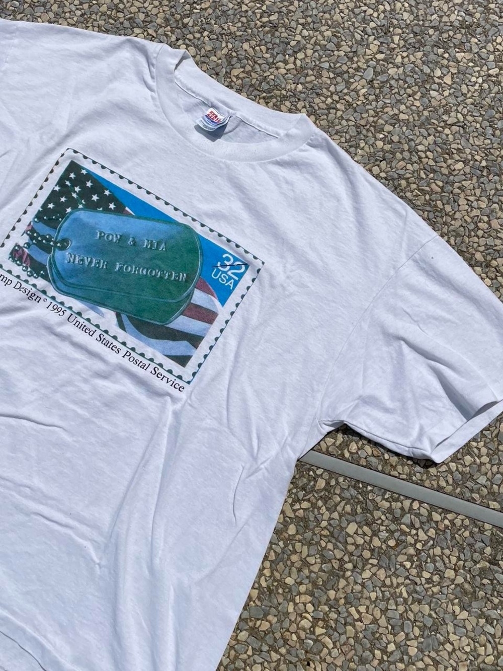 White 1995 Stamp POW/MIA Graphic Short Sleeve Tee - Hanes Heavyweight